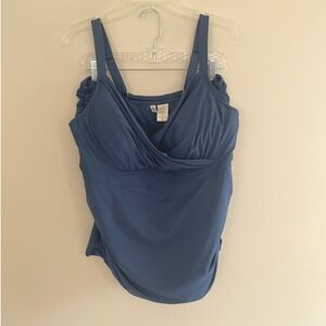 Anne Cole Plus 20W Blue/Teal Surplice Tankini Top & Ruched High Waist Bottom Set